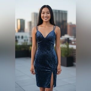 #346  Elegant Blue Velvet Dress